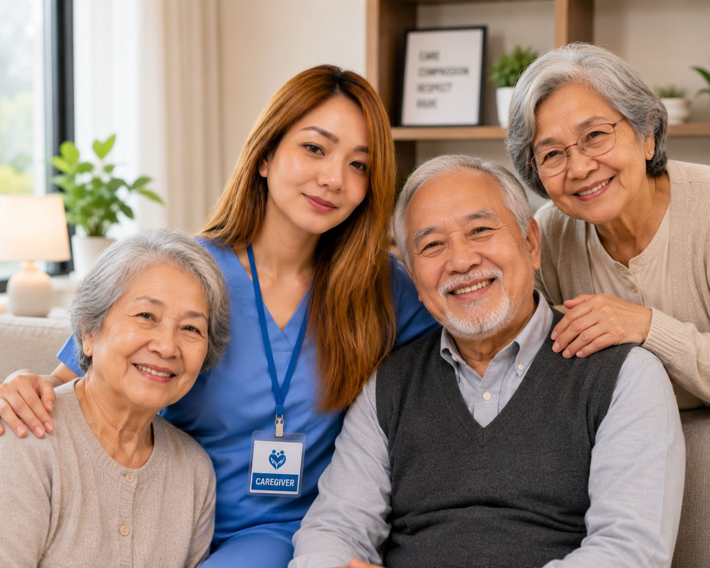 Roxanne with an elderly couple she cares for